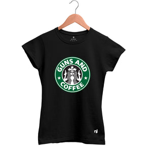 Camiseta Feminina Baby Look Guns and Coffee