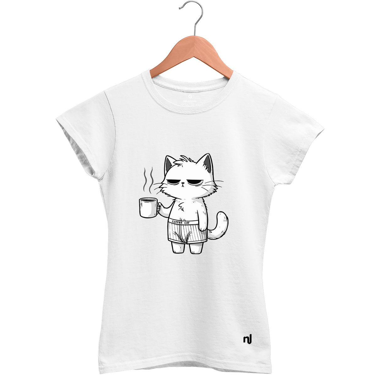 Camiseta Feminina Baby Look Coffee Cat