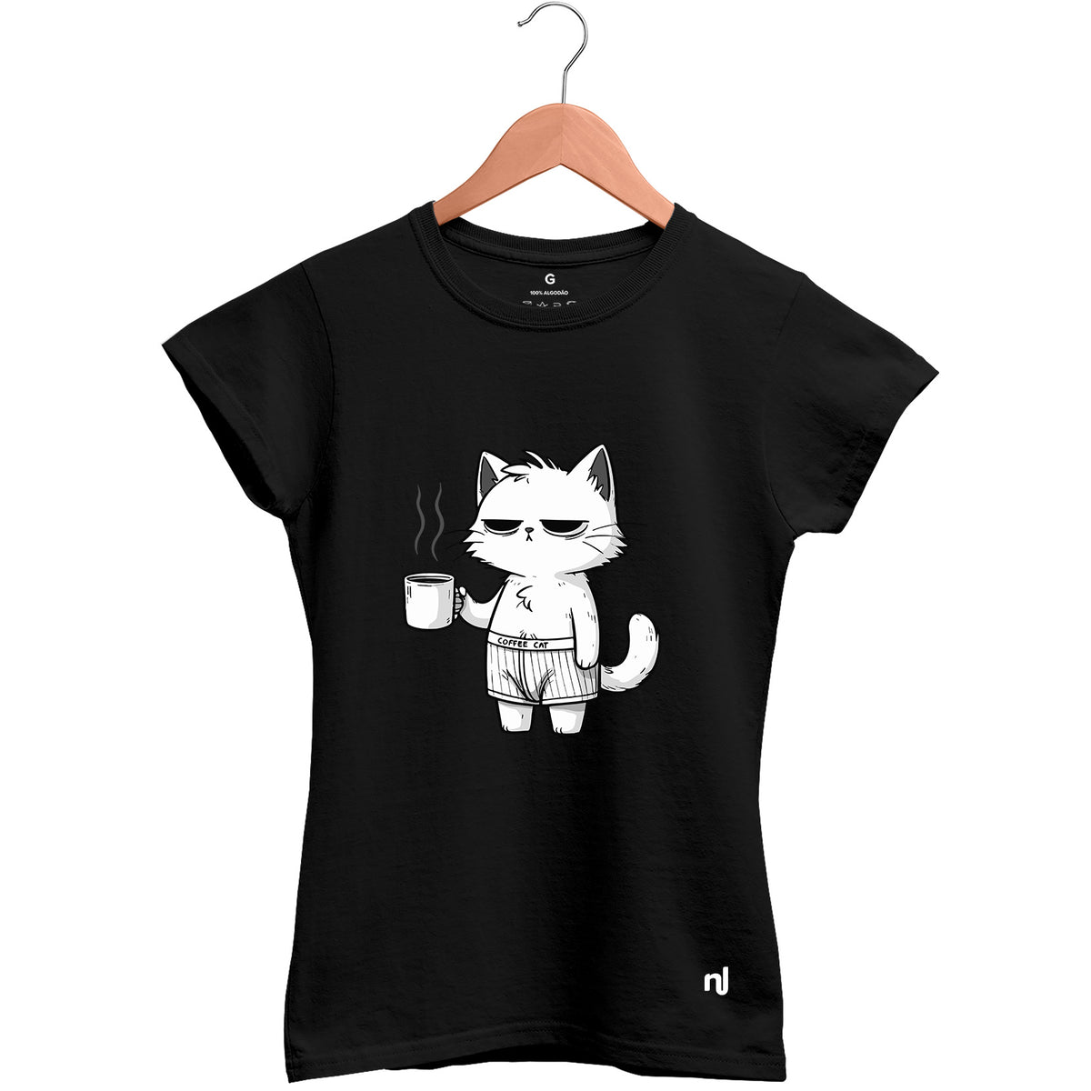 Camiseta Feminina Baby Look Coffee Cat